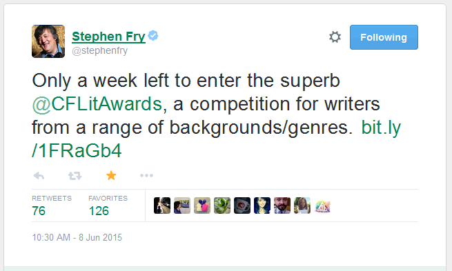 Stephen Fry's tweet about CF Literary awards