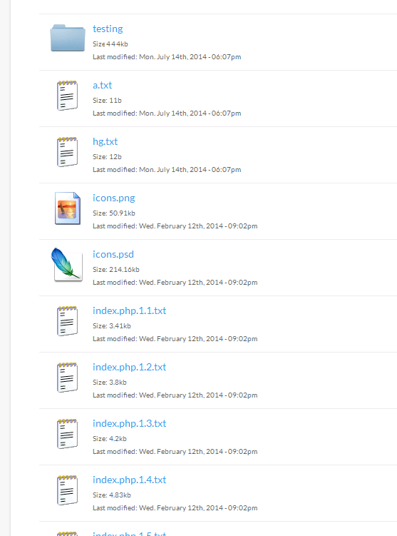 screenshot of Free PHP File Directory Script showing Folder content size