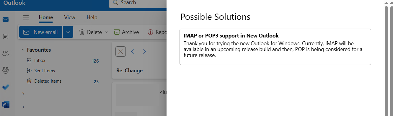 New Outlook does not support IMAP or POP